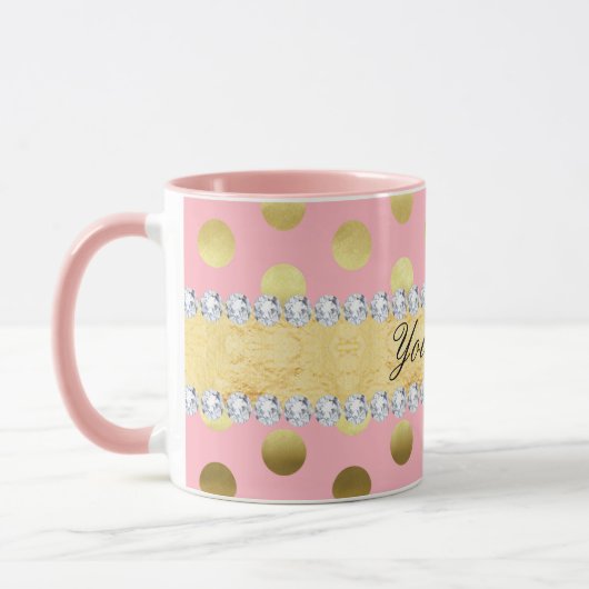 Roze Gold Foil Polka Dots Diamonds Mok (Links)