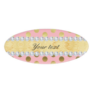 Roze Gold Foil Polka Dots Diamonds Naambadge