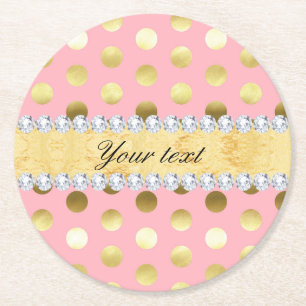 Roze Gold Foil Polka Dots Diamonds Ronde Kartonnen Onderzetter
