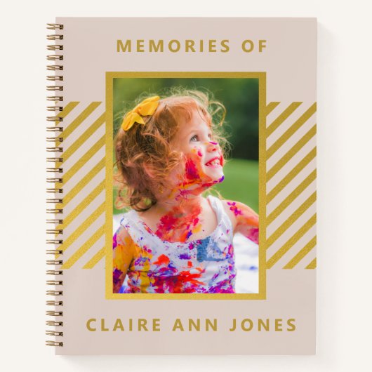 Roze Gold Foil Stripes Child Memory Notitieboek (Voorkant)