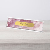 Roze Gold Foil Zee Crystals Signature Script Bureau Naambordje (Voorkant)