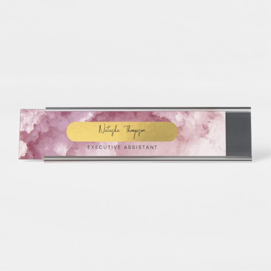 Roze Gold Foil Zee Crystals Signature Script Bureau Naambordje (Voorkant)