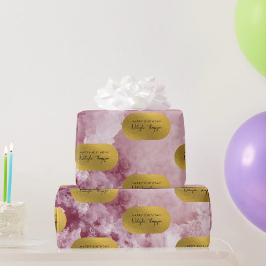 Roze Gold Foil Zee Crystals Signature Script Cadeaupapier (Feestgeschenken)