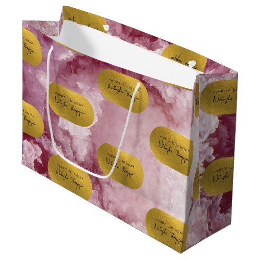 Roze Gold Foil Zee Crystals Signature Script Groot Cadeauzakje (Voorkant Gekanteld)