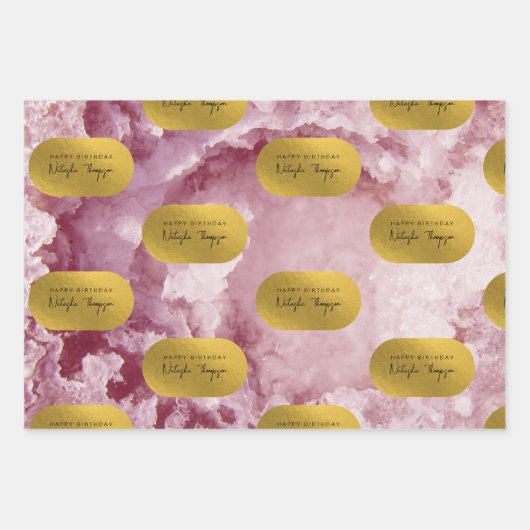 Roze Gold Foil Zee Crystals Signature Script Inpakpapier Vel (Voorkant 2)