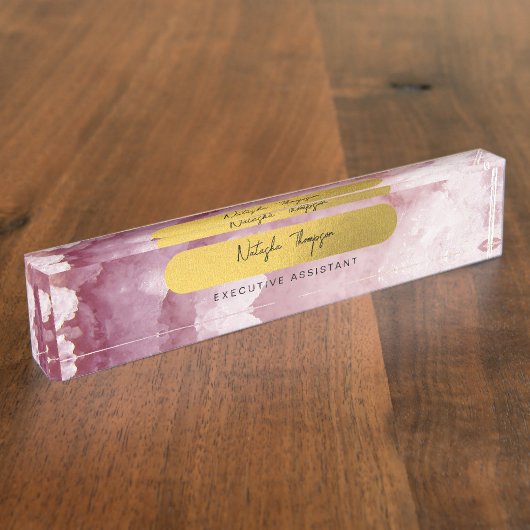 Roze Gold Foil Zee Crystals Signature Script Naambordje (Zijkant)