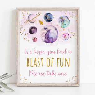 Roze Gold Galaxy Space Birthday Favor Sign Poster