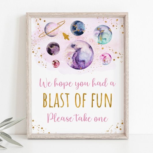 Roze Gold Galaxy Space Birthday Favor Sign Poster