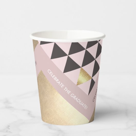Roze Gold Geometric Pattern Graduparty Papieren Bekers (Links)