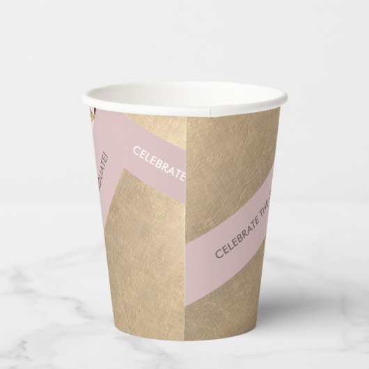 Roze Gold Geometric Pattern Graduparty Papieren Bekers (Rechts)