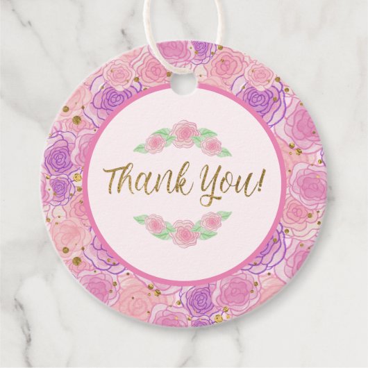 Roze Gold Girly Rozen Baby shower Hartelijk dank Bedankjes Labels (Voorkant)