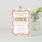 Roze Gold Glitter 1e verjaardag Uitnodiging (Staand voorkant)