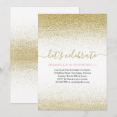 Roze & Gold Glitter 1e verjaardag Uitnodiging eers (Voorkant / Achterkant)