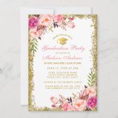 Roze Gold Glitter Afstudeerder Party - Uitnodiging (Voorkant)