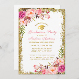 Roze Gold Glitter Afstudeerder Party - Uitnodiging