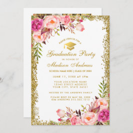 Roze Gold Glitter Afstudeerder Party - Uitnodiging