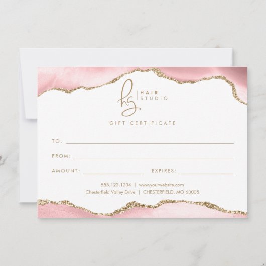 Roze Gold Glitter Agate Business Cadeaubon (Achterkant)