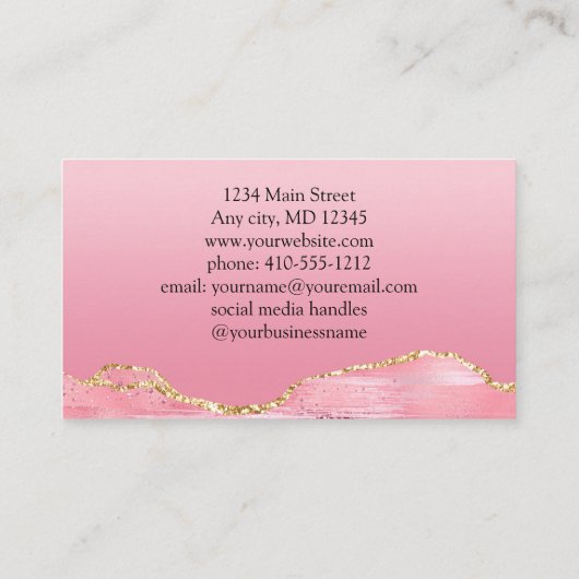 Roze Gold Glitter Agate Feminine Small Business Visitekaartje (Achterkant)