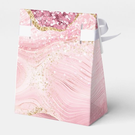 Roze Gold Glitter Agate Marble 15th Quinceañera Bedankdoosjes (Achterkant)