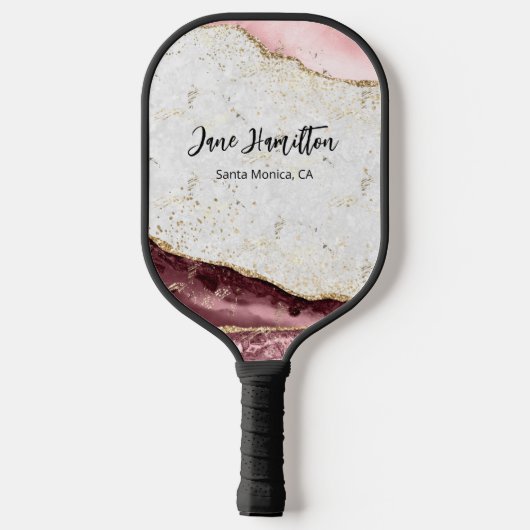Roze Gold Glitter Agate Marble Pickleball Paddle (Achterkant)