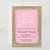 Roze & Gold Glitter Baby Girl Shower Kaart (Voorkant)