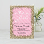 Roze & Gold Glitter Baby Girl Shower Kaart (Staand voorkant)