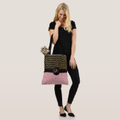 Roze Gold Glitter Black Chevron Monogrammed Large Tote Bag (Op model)