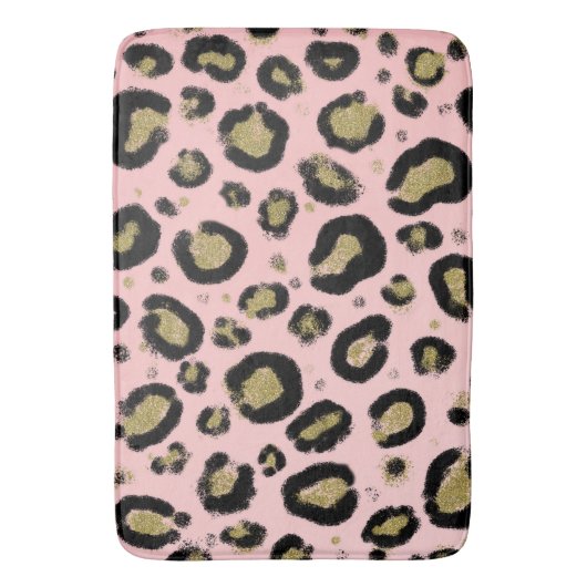 Roze Gold Glitter & Black Leopard Cheetah Print Badmat (Voorkant Verticaal)