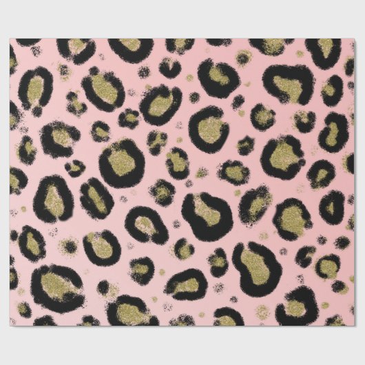 Roze Gold Glitter & Black Leopard Cheetah Print Cadeaupapier (Vlak)