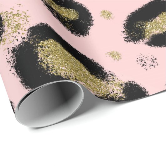 Roze Gold Glitter & Black Leopard Cheetah Print Cadeaupapier (Rol Hoek)