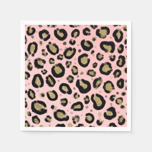 Roze Gold Glitter & Black Leopard Cheetah Print Servet (Voorkant)