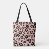 Roze Gold Glitter & Black Leopard Cheetah Print Tote Bag (Achterkant)