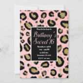 Roze Gold Glitter & Black Leopard Sweet 16 Party Kaart (Voorkant)