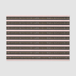 Roze Gold Glitter & Black Stripes Birthday Party Tissuepapier