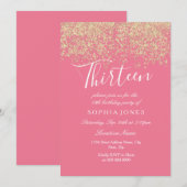 Roze Gold Glitter Confetti 13de verjaardag Kaart (Voorkant / Achterkant)