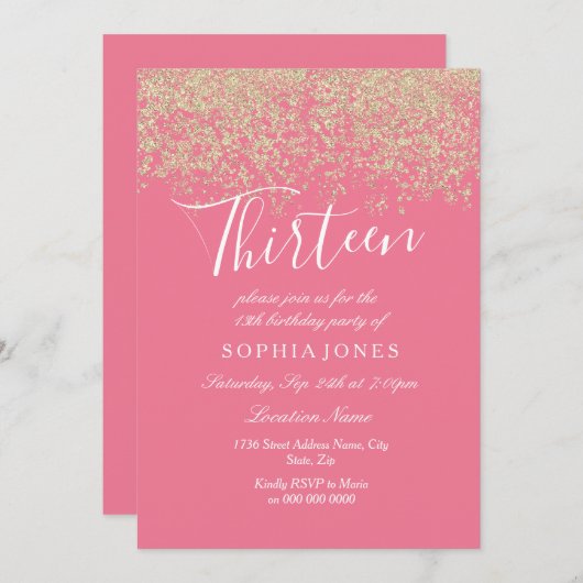 Roze Gold Glitter Confetti 13de verjaardag Kaart (Voorkant / Achterkant)
