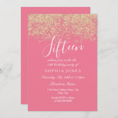 Roze Gold Glitter Confetti 15e verjaardag Kaart (Voorkant / Achterkant)
