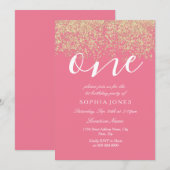 Roze Gold Glitter Confetti 1e verjaardag Kaart (Voorkant / Achterkant)