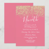 Roze Gold Glitter Confetti 9de verjaardag Kaart (Voorkant / Achterkant)
