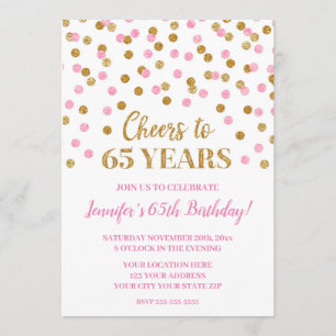 Roze Gold Glitter Confetti Cheers tot 65 jaar Kaart