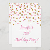 Roze Gold Glitter Confetti Cheers tot 70 jaar Kaart (Voorkant / Achterkant)