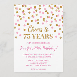 Roze Gold Glitter Confetti Cheers tot 75 jaar Kaart