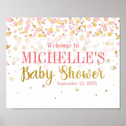 Roze Gold Glitter Confetti Welkom Baby shower Poster (Voorkant)