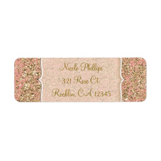 Roze & Gold Glitter Crystal Glam Party Invitation Etiket (Voorkant)