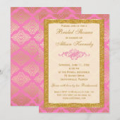Roze, Gold Glitter Damask Bridal Shower Uitnodigin Kaart (Voorkant / Achterkant)
