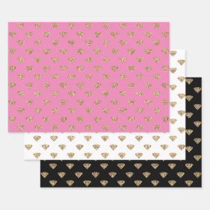 Roze Gold Glitter Diamonds Inpakpapier Vel