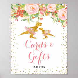 Roze Gold Glitter-dino-Kaarten en cadeaubonborden Poster
