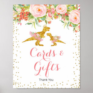 Roze Gold Glitter-dino-Kaarten en cadeaubonborden Poster