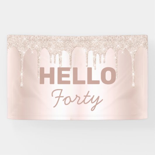 Roze Gold Glitter Drip Hallo 40e verjaardag Spandoek (Horizontaal)