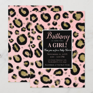 Roze Gold Glitter en zwart Baby shower Kaart